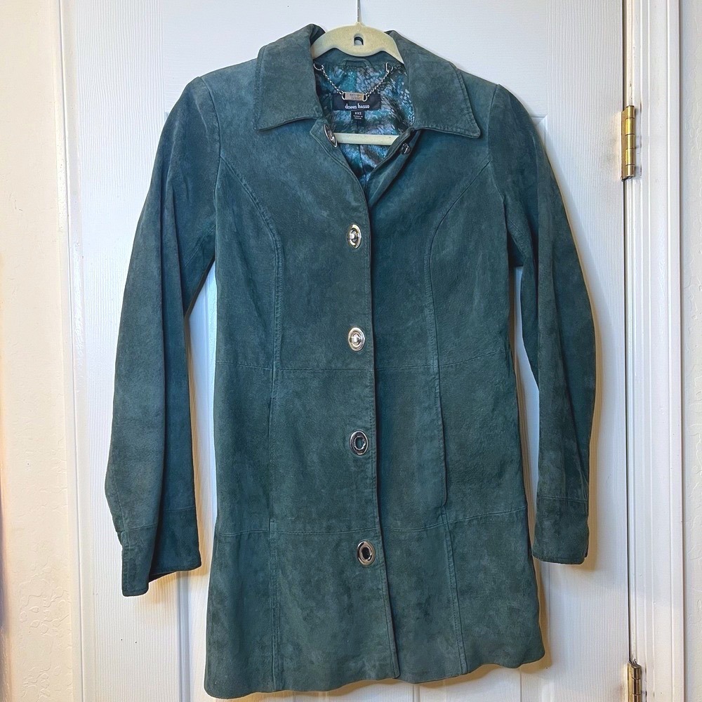 Dennis Basso Green Leather/Suede Jacket With turn Lock Buckles